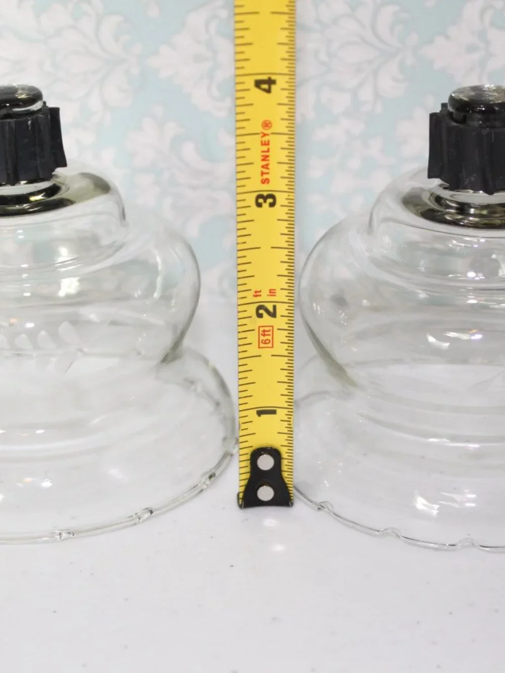 HOMCO HOME INTERIORS Pair of Clear Glass Squatty Crimped Peg Candleholders